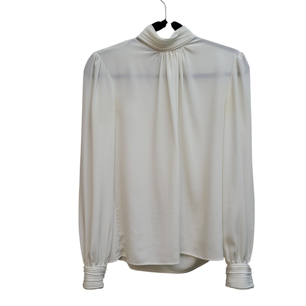 Helene St‎ Marie Womens 6 Blouse White Vintage Pleated Mock Neck Button Back USA